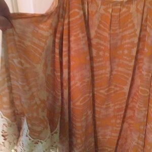 Orange print cute out shoulder with sleeves dress